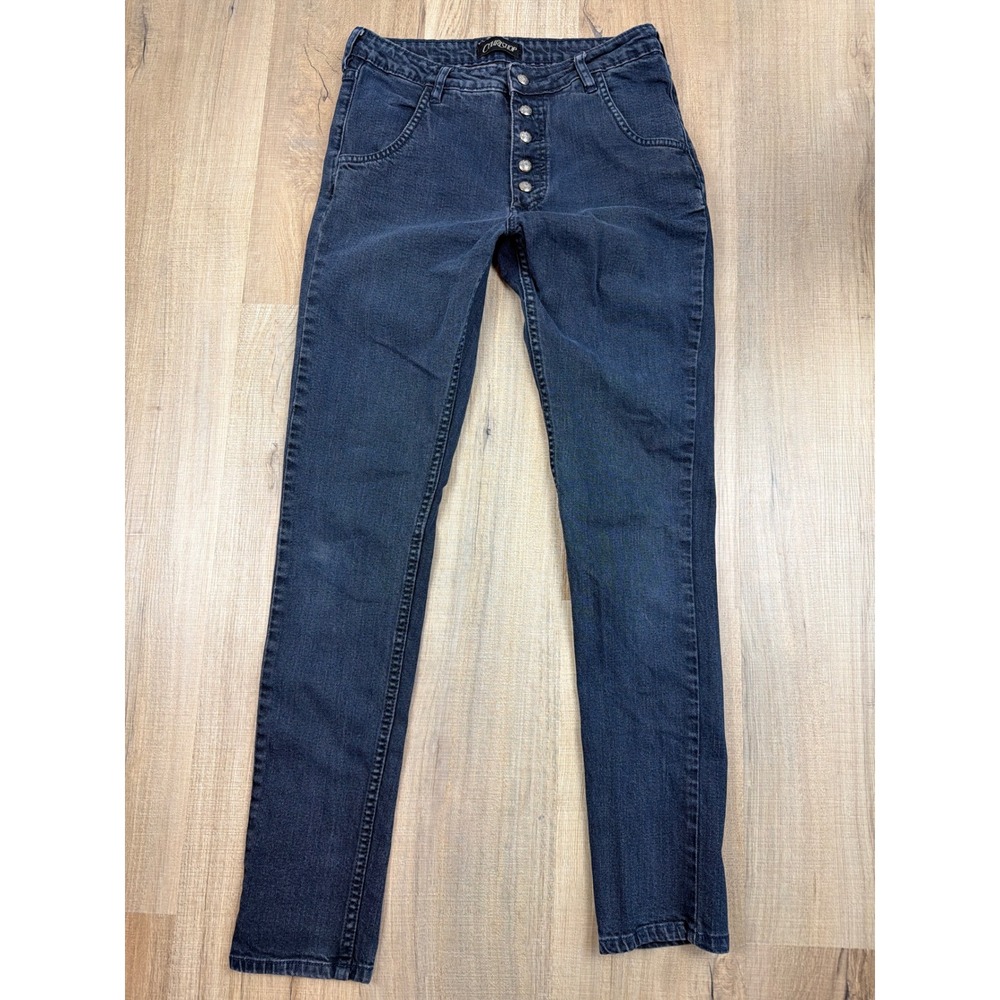 Courtshop Womens Exposed Button Fly Skinny Jeans Dark Wash Denim Size 29